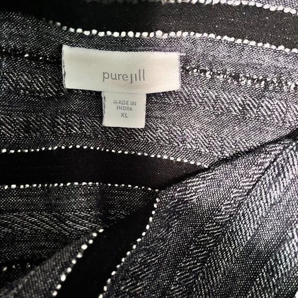 Pure Jill Gray/Black/White Stripe Bohochic Casual Minimalist 3/4 Sleeve Top XL - Picture 2 of 3